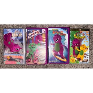 VTG Lot of 4 Barney VHS Tapes Purple‎ Round, Seasons, Beach Party, Circus
